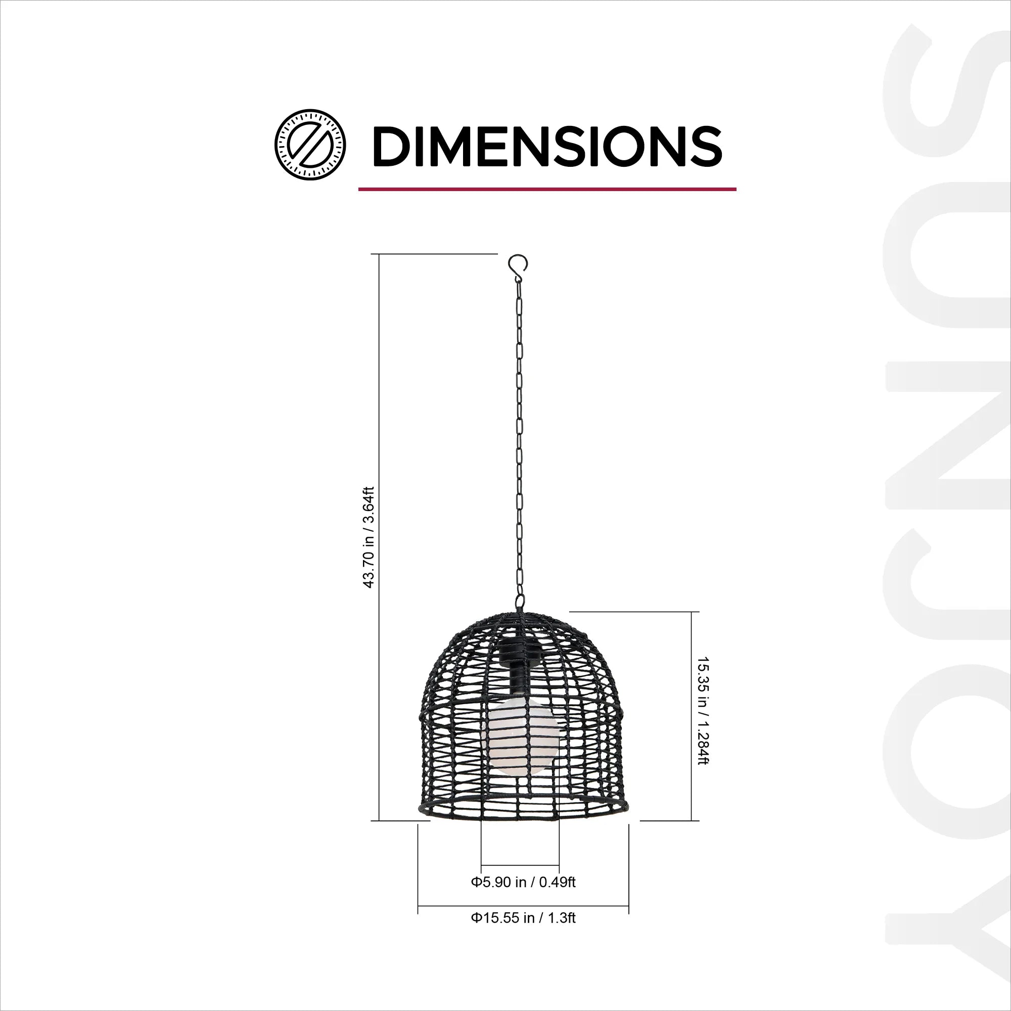 Chandelier Wicker Hanging Light Fixture with Remote Control - Black