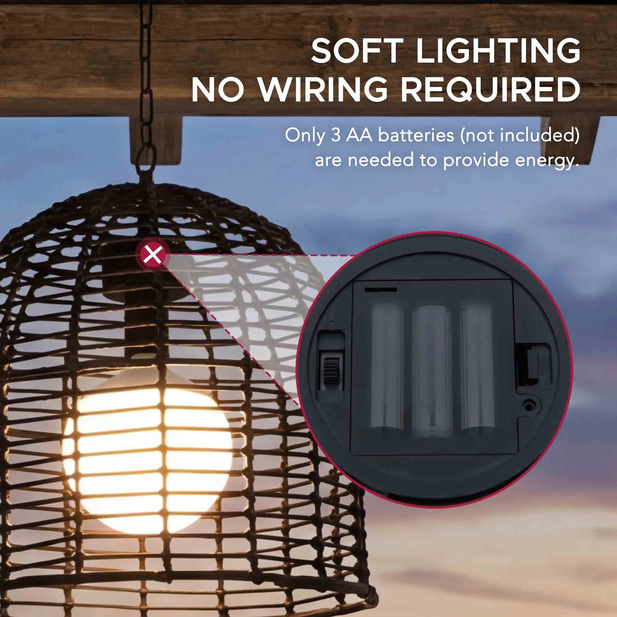 Chandelier Wicker Hanging Light Fixture with Remote Control - Black