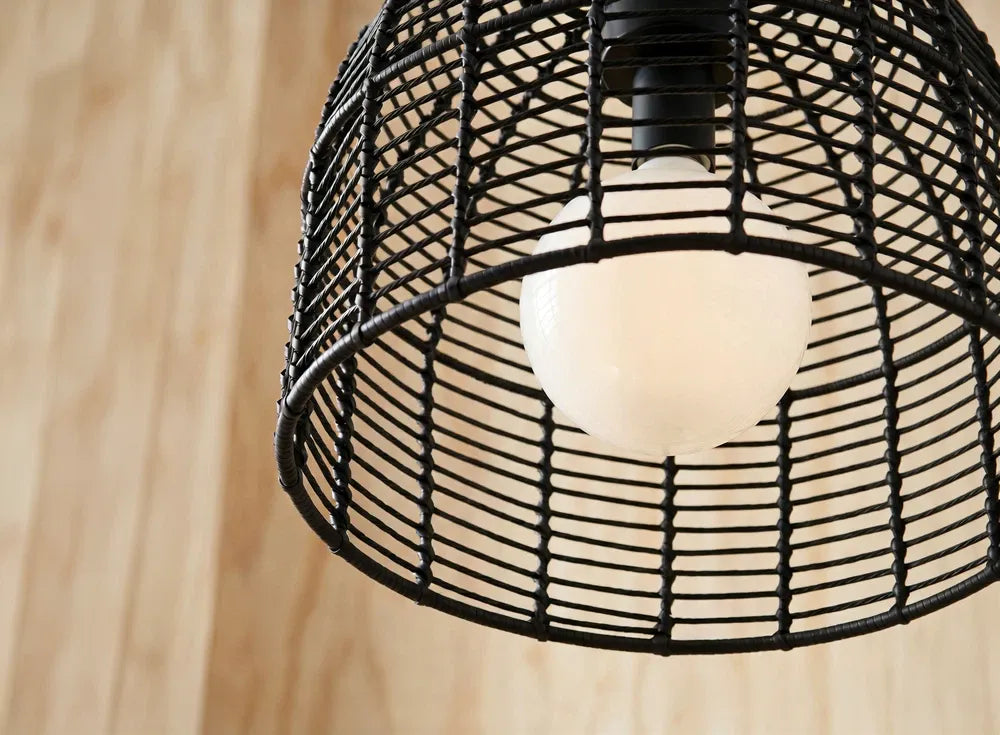 SUNJOY Outdoor Chandelier Wicker Hanging Light Fixture with Remote Control - Black