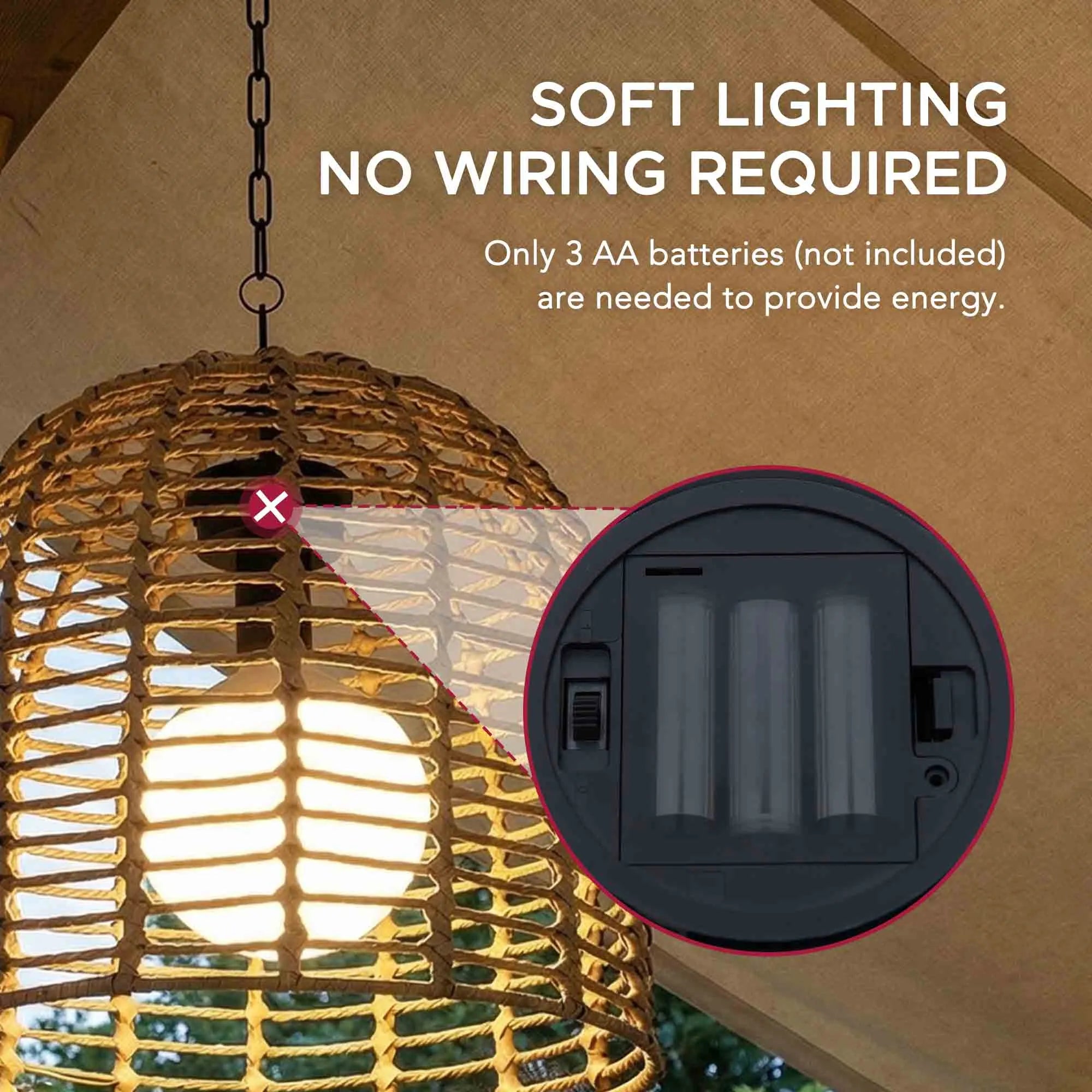 Chandelier Wicker Hanging Light Fixture with Remote Control - Light Brown