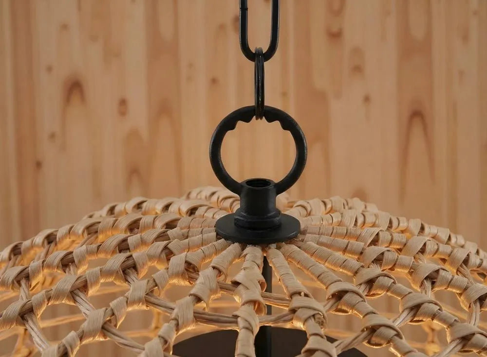 SUNJOY Outdoor Chandelier Wicker Hanging Light Fixture with Remote Control - Light Brown