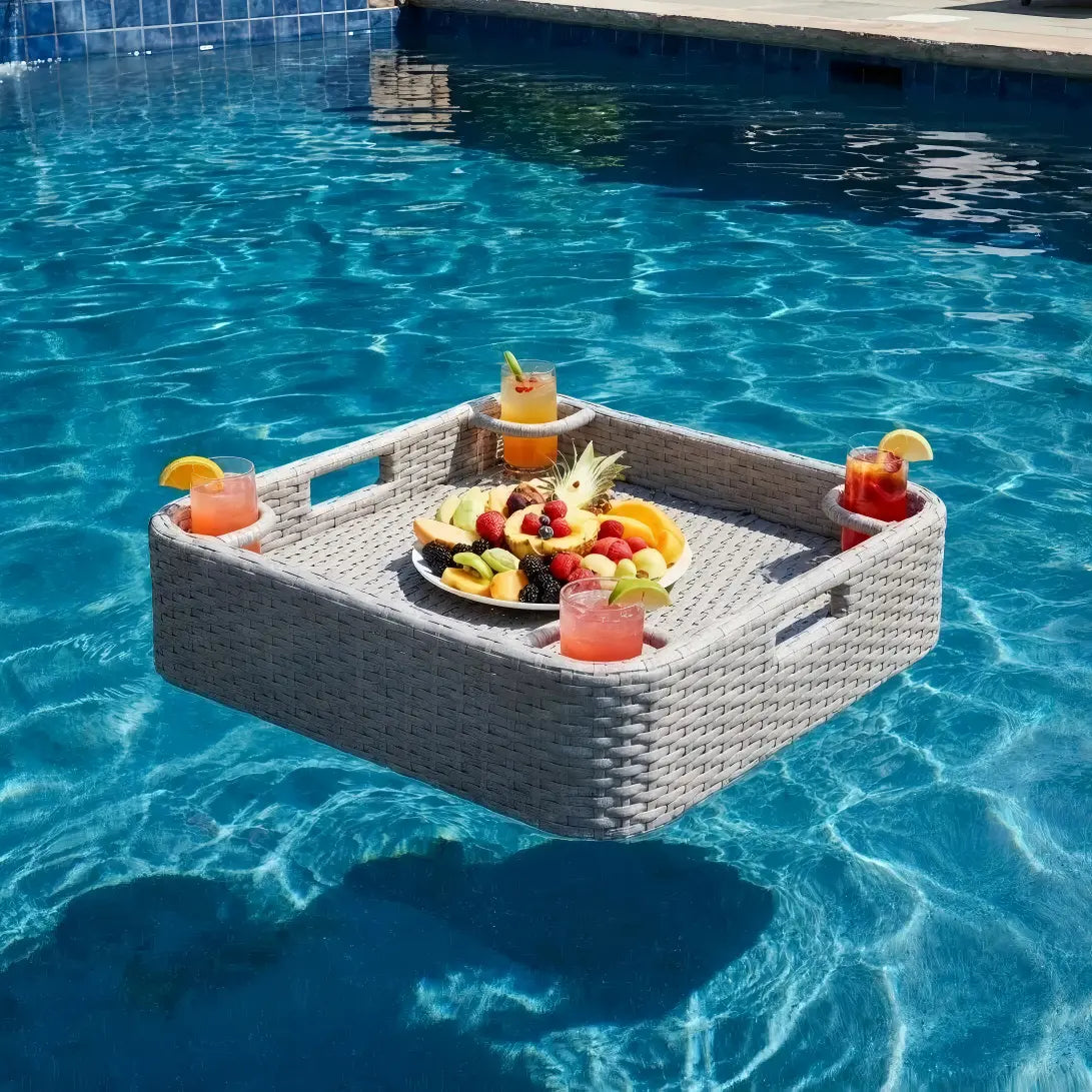 Aquasis Wicker Floating Pool Tray 24" x 24" - Harbor Gray