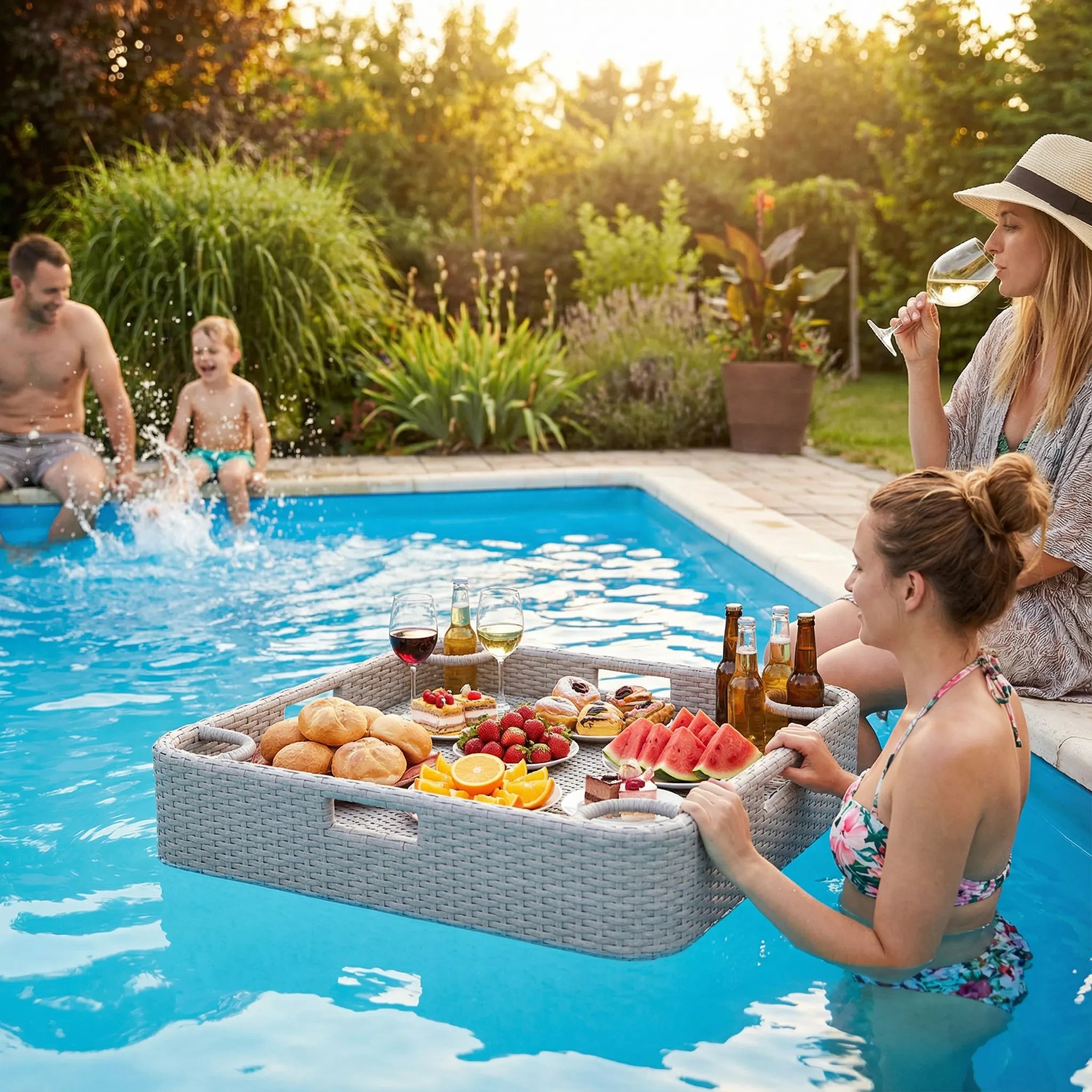 Aquasis Wicker Floating Pool Tray 24" x 24" - Harbor Gray