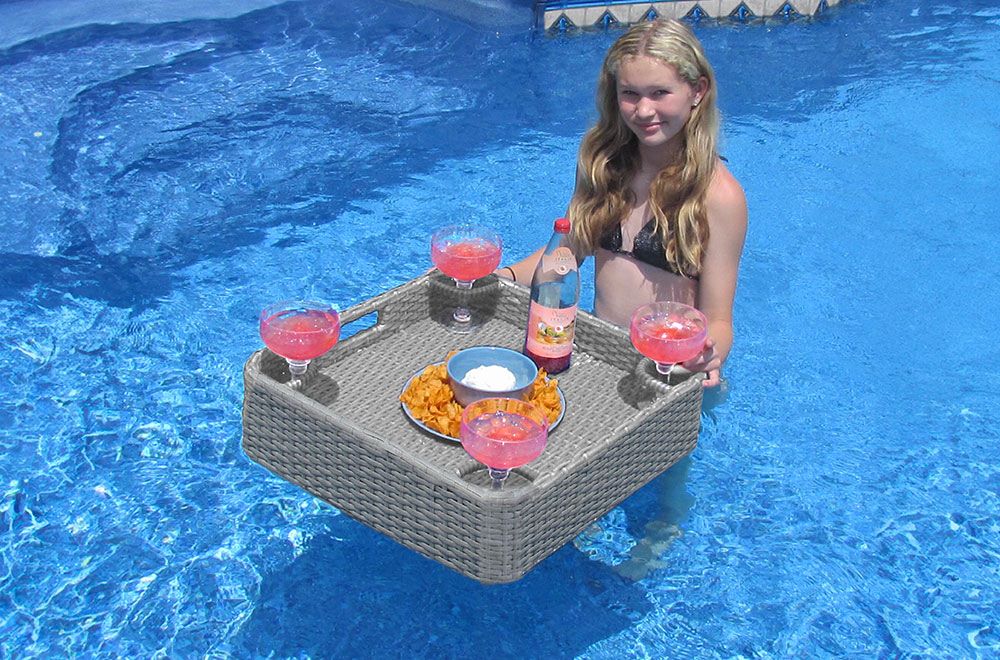 SUNJOY 24x24 Inch Aluminum Frame Wicker Floating Tray for Pool