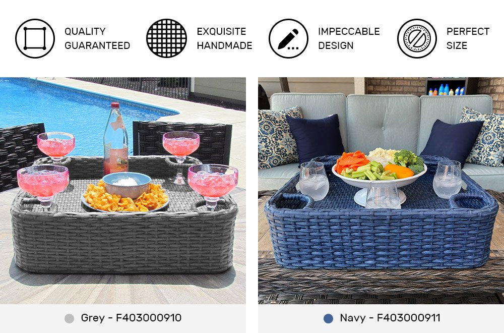 SUNJOY 24x24 Inch Aluminum Frame Wicker Floating Tray for Pool