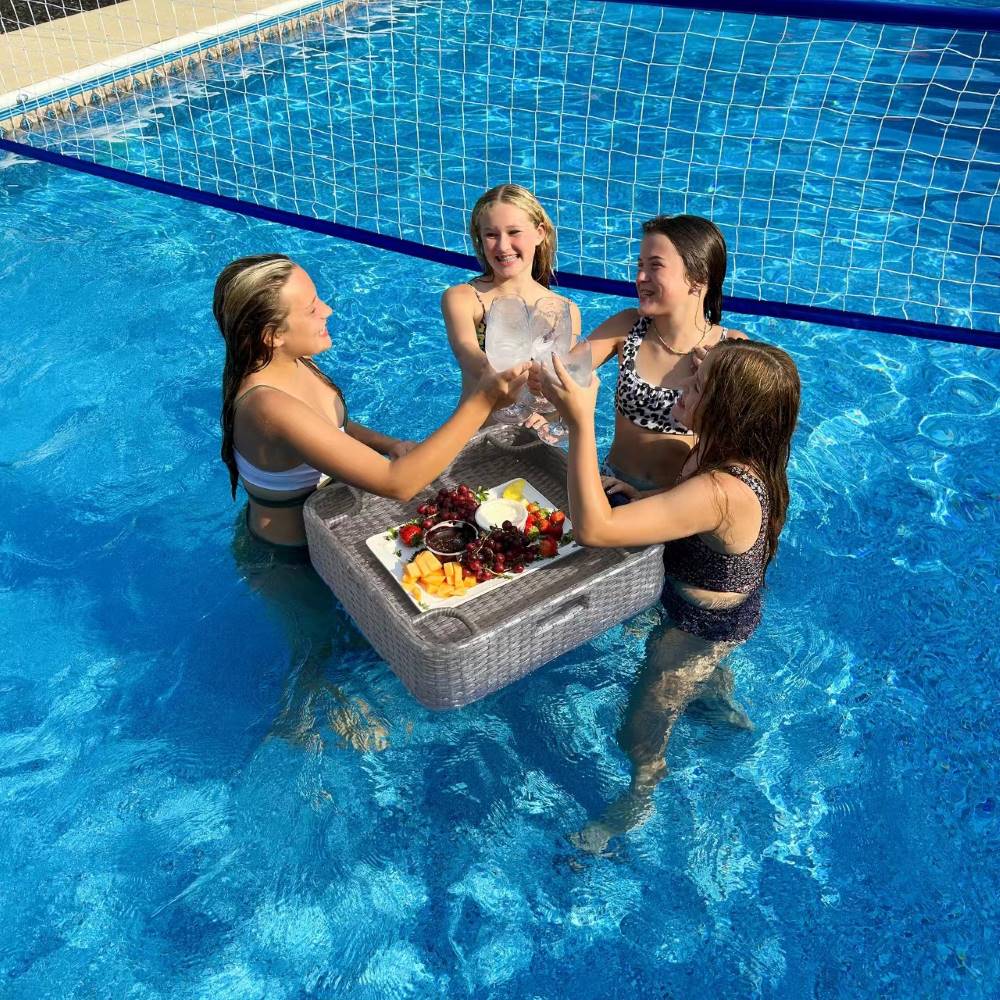 SUNJOY 24x24 Inch Aluminum Frame Wicker Floating Tray for Pool.