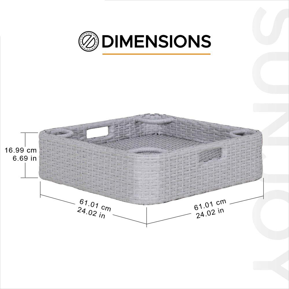 SUNJOY 24x24 Inch Aluminum Frame Wicker Floating Tray for Pool.