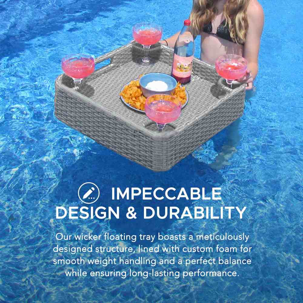 SUNJOY 24x24 Inch Aluminum Frame Wicker Floating Tray for Pool.