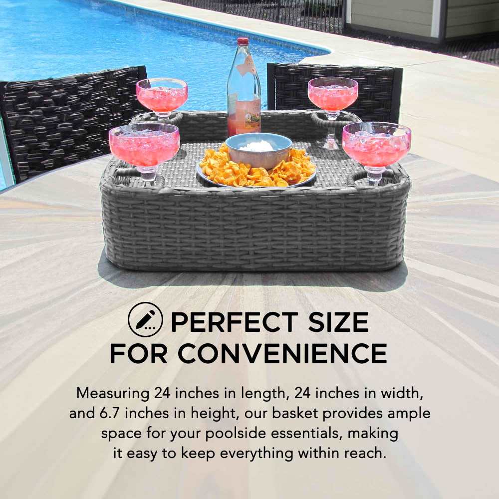 SUNJOY 24x24 Inch Aluminum Frame Wicker Floating Tray for Pool.