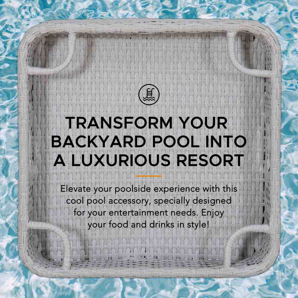 SUNJOY 24x24 Inch Aluminum Frame Wicker Floating Tray for Pool.
