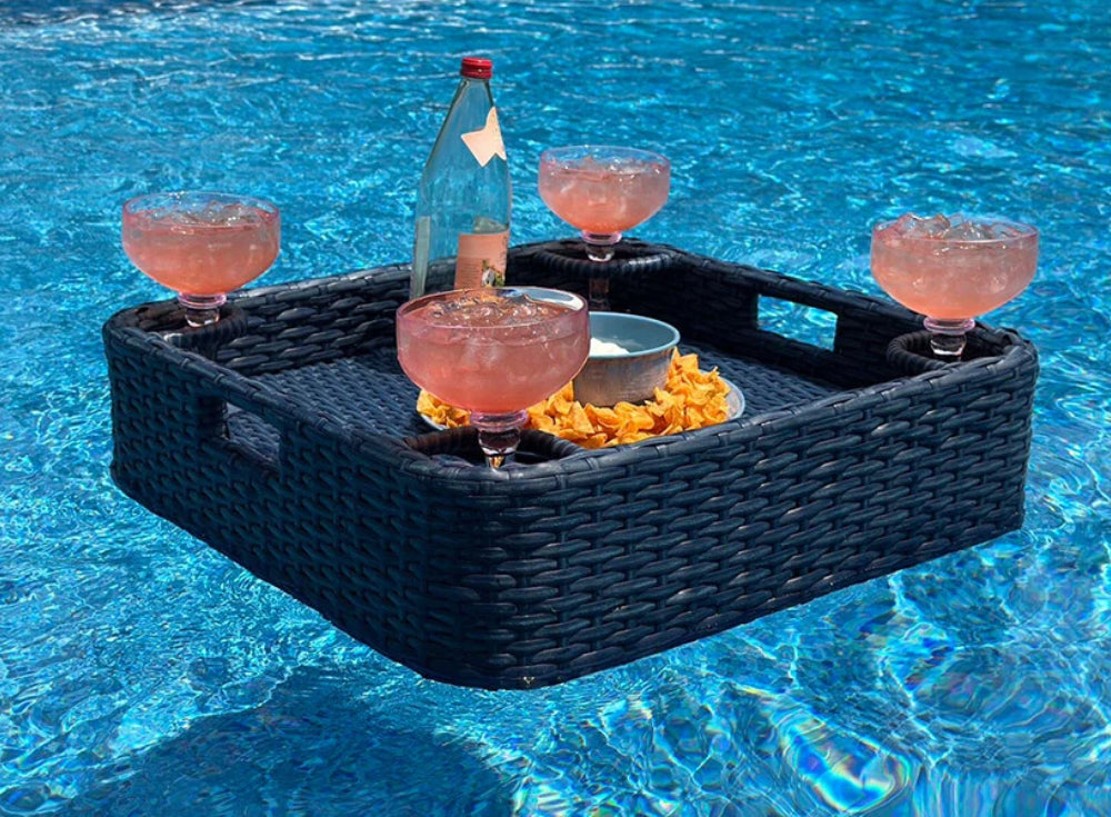 SUNJOY 24x24 Inch Aluminum Frame Wicker Floating Tray for Pool - Navy
