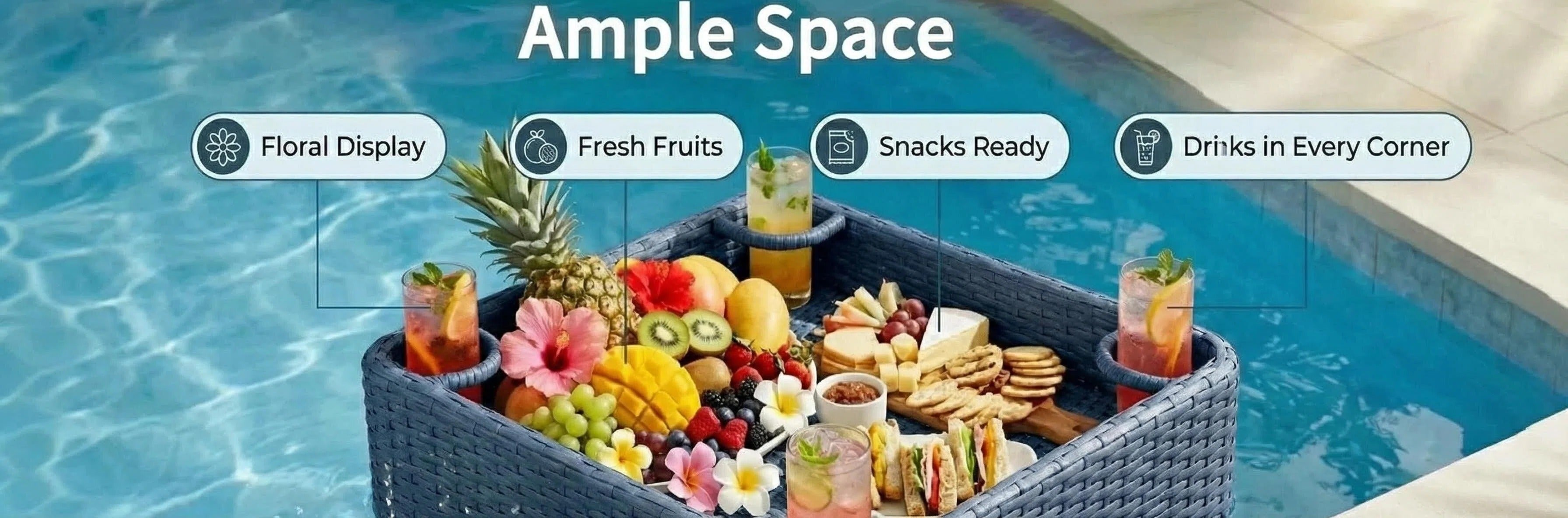 SUNJOY 24x24 Inch Aluminum Frame Wicker Floating Tray for Pool - Navy