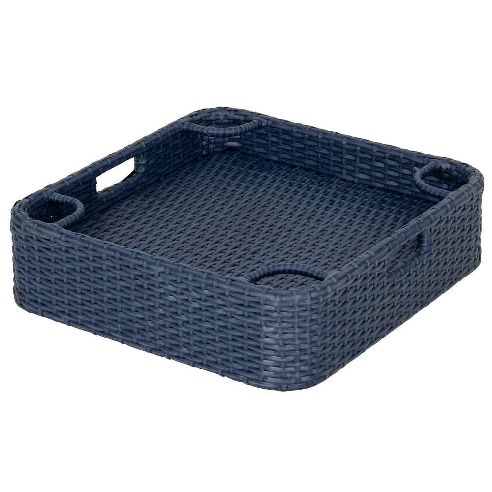 SUNJOY 24x24 Inch Aluminum Frame Wicker Floating Tray for Pool - Navy