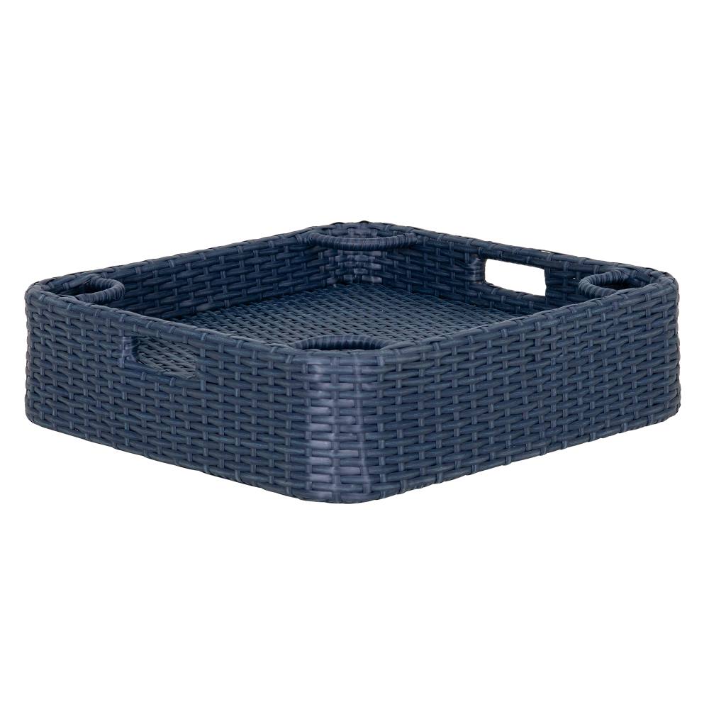 SUNJOY 24x24 Inch Aluminum Frame Wicker Floating Tray for Pool - Navy