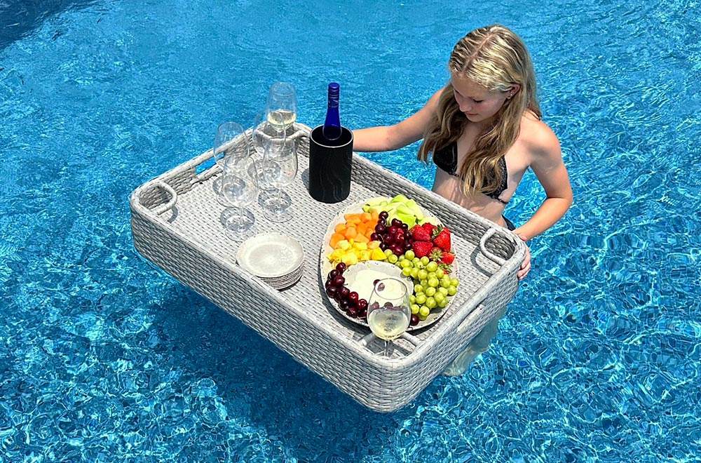 SUNJOY 36x24 Inch Wicker Floating Pool Tray for Drinks and Snacks