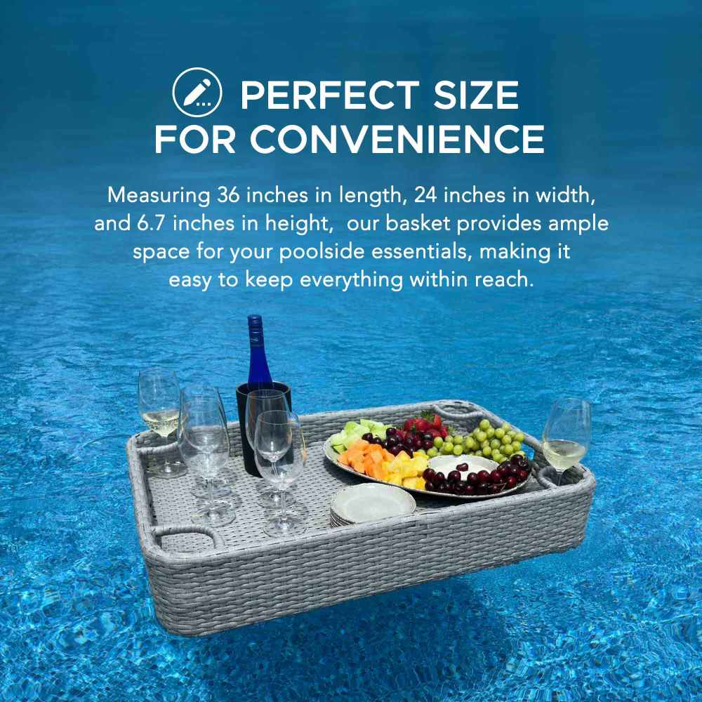 SUNJOY 36x24 Inch Wicker Floating Pool Tray for Drinks and Snacks.