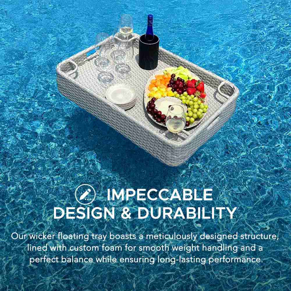 SUNJOY 36x24 Inch Wicker Floating Pool Tray for Drinks and Snacks.