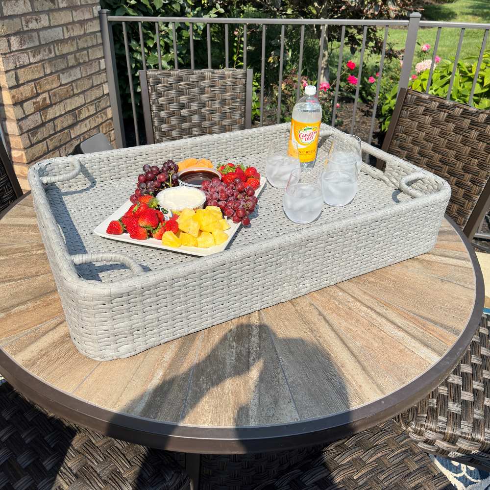 SUNJOY 36x24 Inch Wicker Floating Pool Tray for Drinks and Snacks.