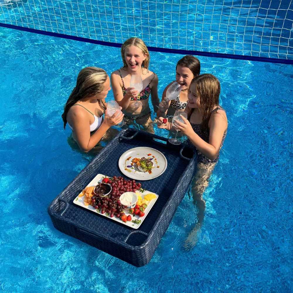 SUNJOY 36x24 Inch Wicker Floating Pool Tray for Drinks and Snacks.