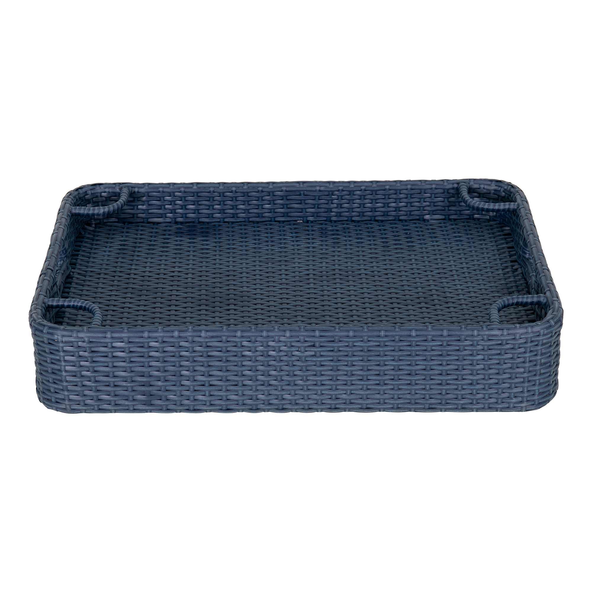 SUNJOY 36x24 Inch Wicker Floating Pool Tray for Drinks and Snacks - Navy