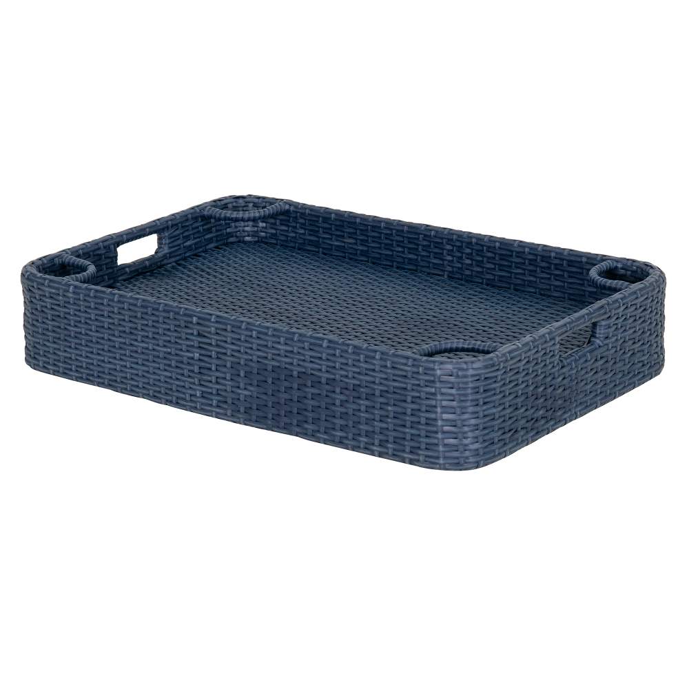 SUNJOY 36x24 Inch Wicker Floating Pool Tray for Drinks and Snacks - Navy