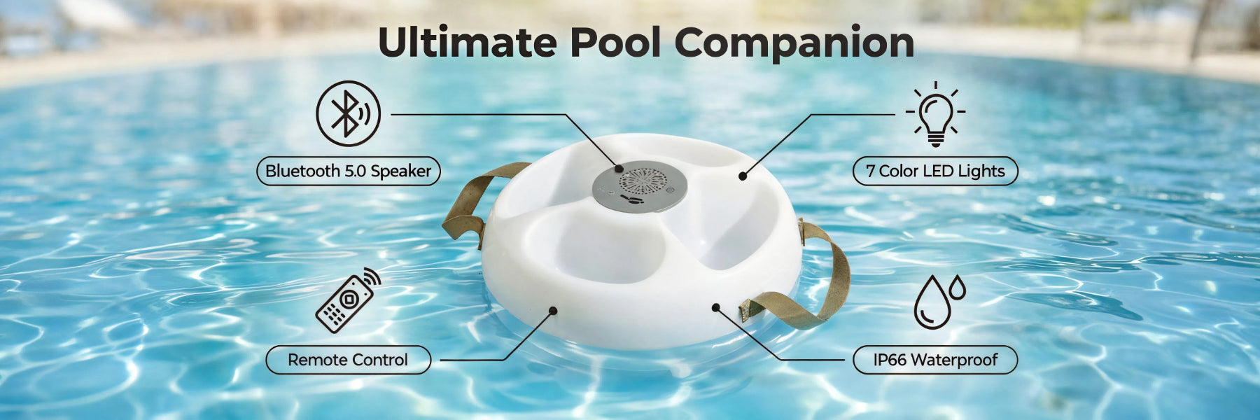 SUNJOY Floating Drink Holder with Ip66 Waterproof Bluetooth 5.0 Speaker