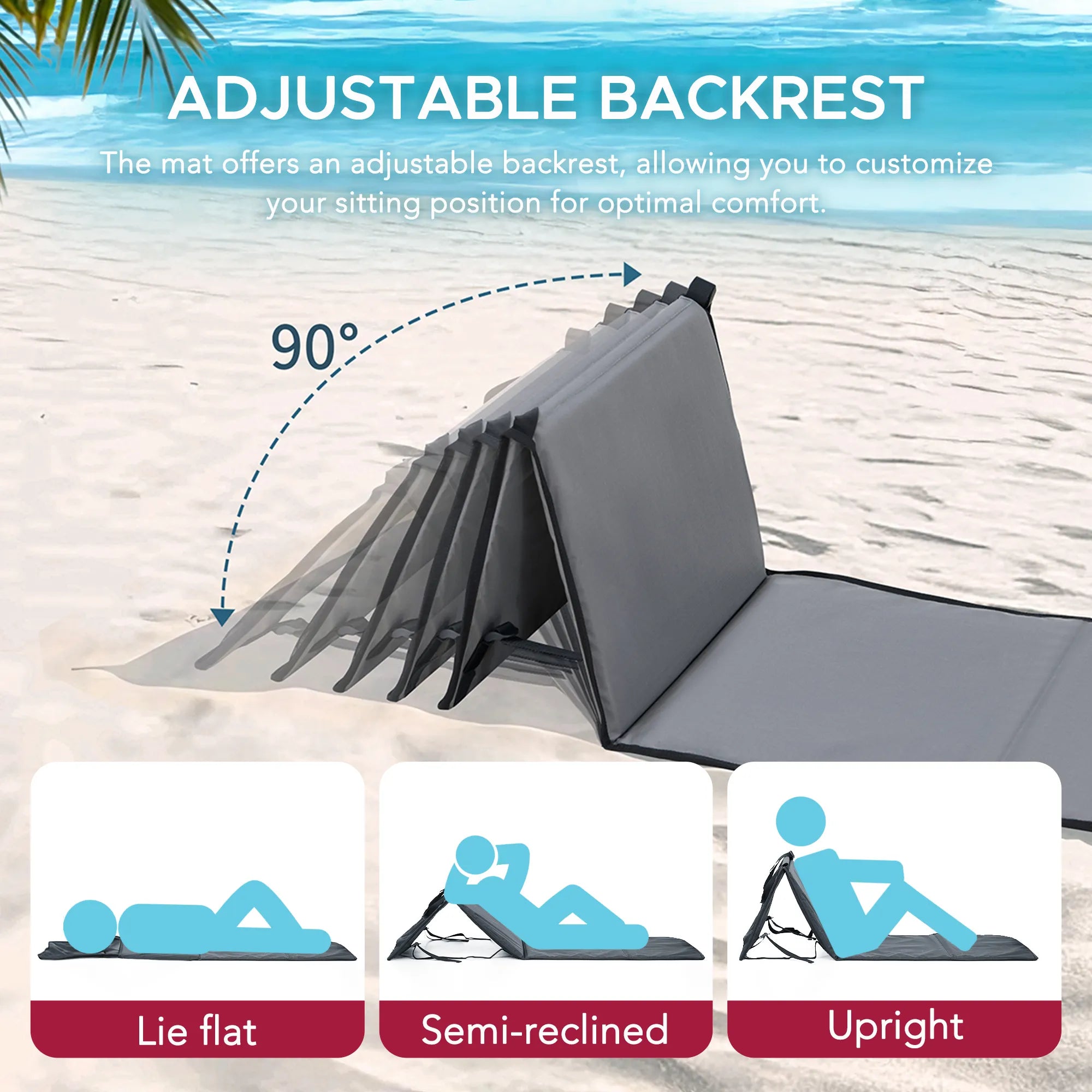 SUNJOY Portable Beach Mat with Adjustable Backrest for Adults (Set of 1) - Gray