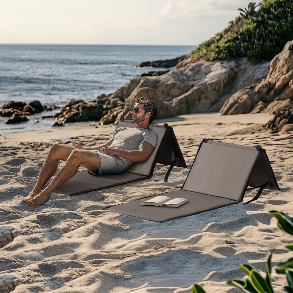SUNJOY Outdoor Portable Folding Chair with Backrest (Set of 2) - Khaki