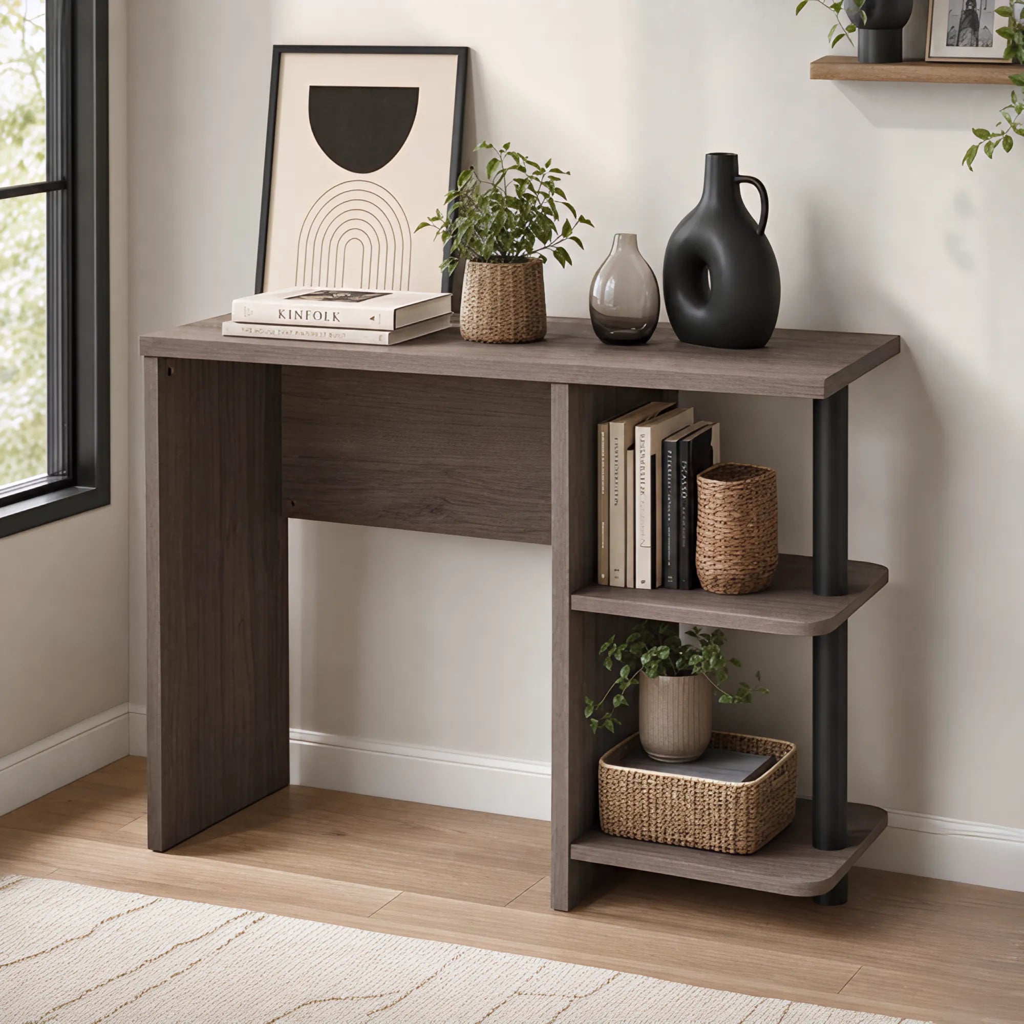 39" Farmhouse Design Computer Desk with Two Open Shelves