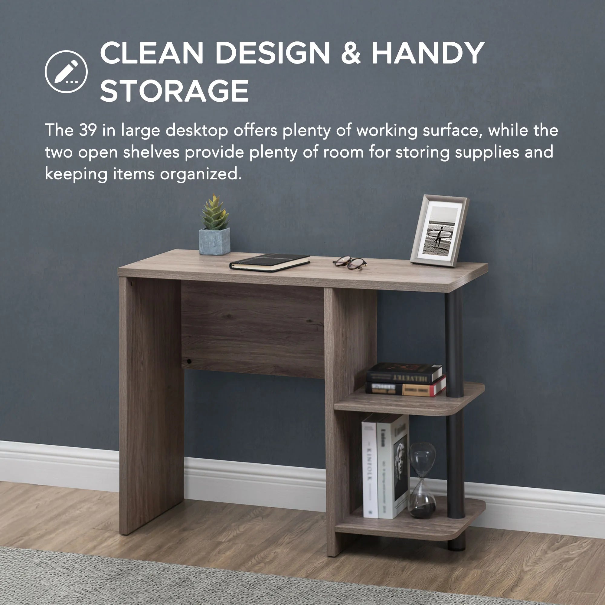 SUNJOY 39" Farmhouse Design Computer Desk with Two Open Shelves