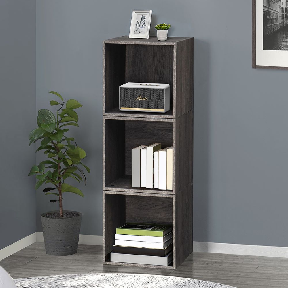 SUNJOY Quub Open Cabinet, Space Saving Stackable MDF Wood Cabinet for Living Room, Bedroom and Other Indoor Space
