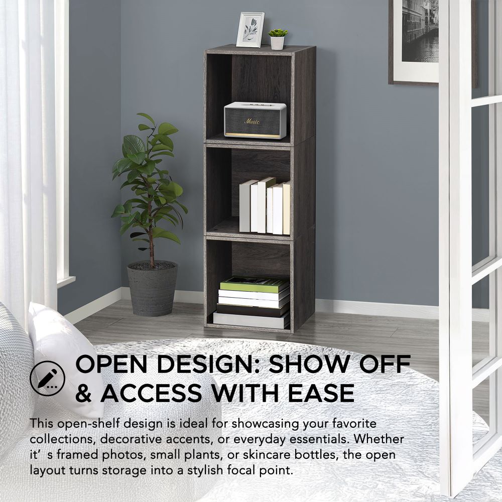 SUNJOY Quub Open Cabinet, Space Saving Stackable MDF Wood Cabinet for Living Room, Bedroom and Other Indoor Space