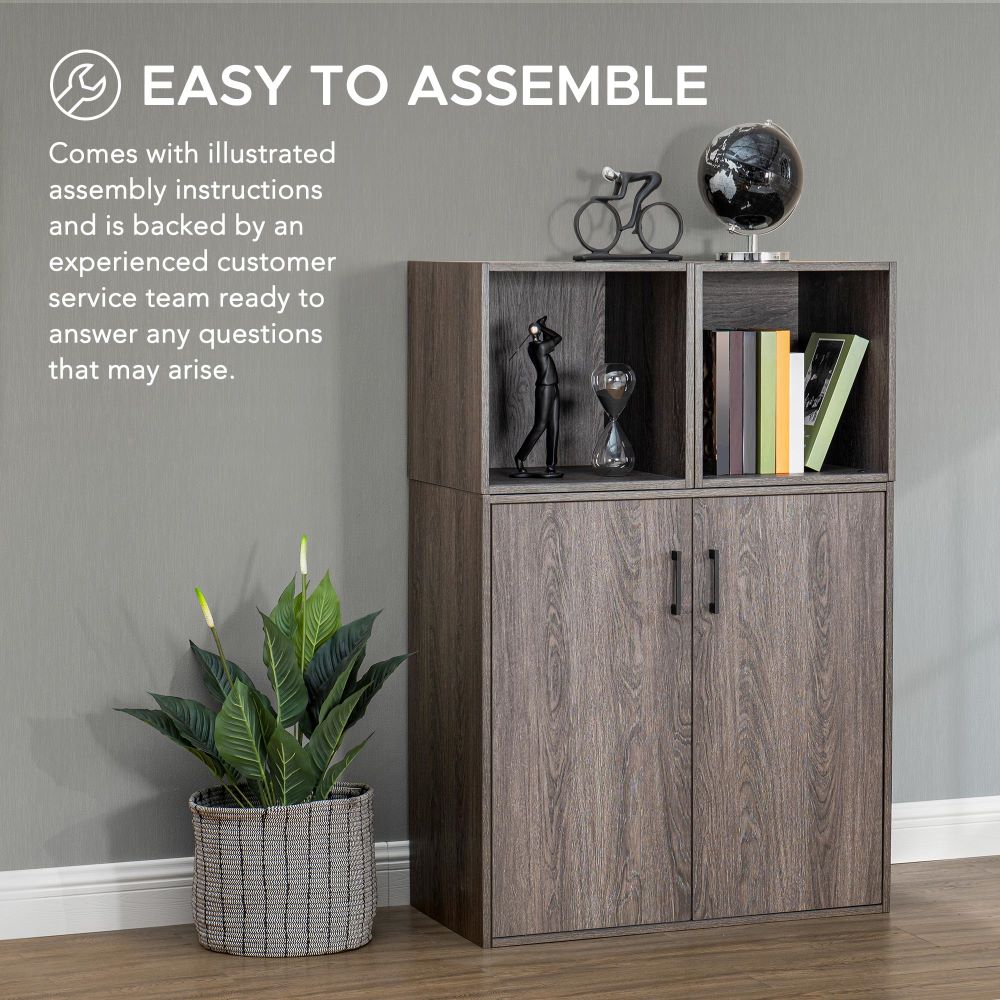 SUNJOY Quub Two Door Cabinet, Space Saving Stackable MDF Wood Cabinet for Living Room, Bedroom and Other Indoor Space