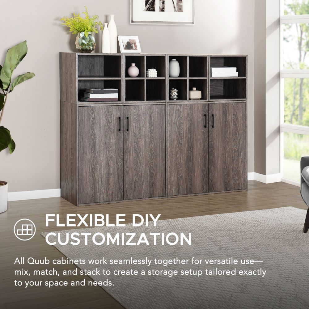 SUNJOY Quub Two Door Cabinet, Space Saving Stackable MDF Wood Cabinet for Living Room, Bedroom and Other Indoor Space