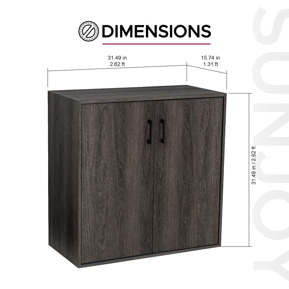 SUNJOY Quub Two Door Cabinet, Space Saving Stackable MDF Wood Cabinet for Living Room, Bedroom and Other Indoor Space