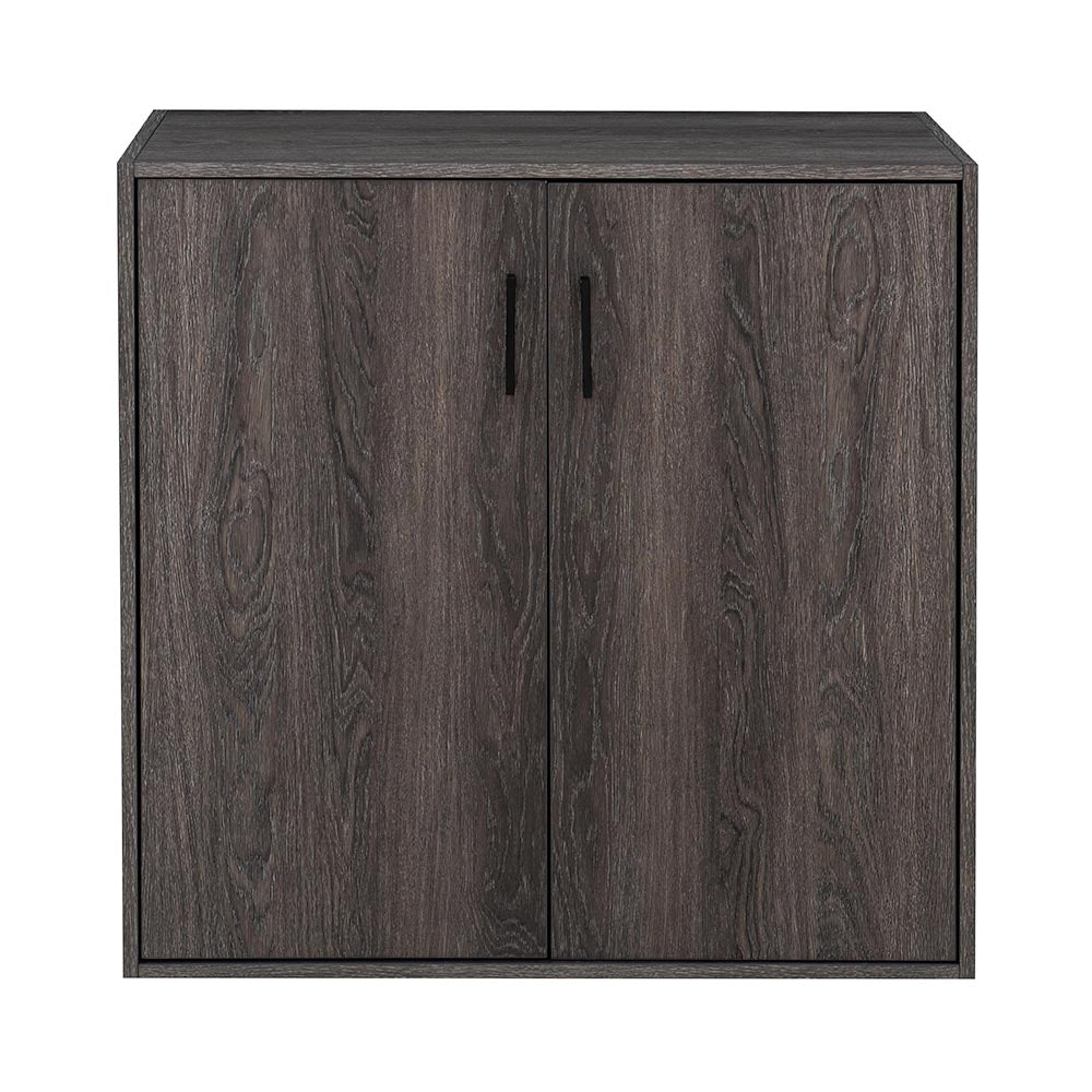 SUNJOY Quub Two Door Cabinet, Space Saving Stackable MDF Wood Cabinet for Living Room, Bedroom and Other Indoor Space.