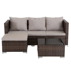 Sunjoy 3-Piece Patio Furniture Set Outdoor Wicker Sofa Set with Sunbrella® Cushions and Tempered Glass Top Coffee Table.