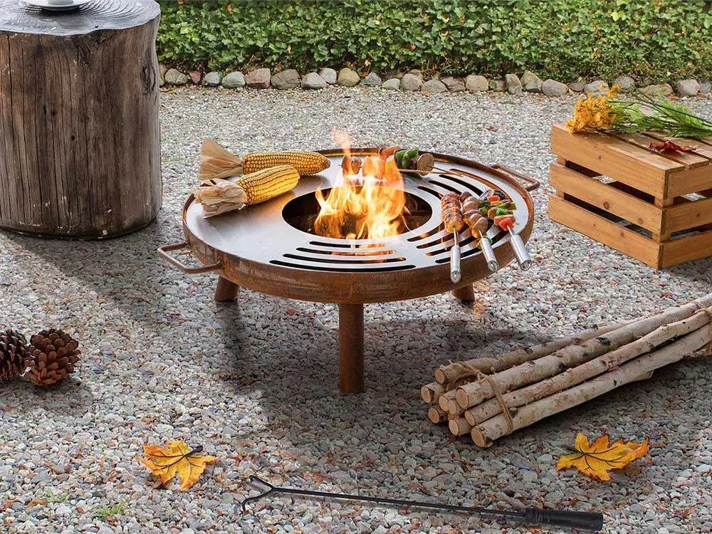 SUNJOY 28 Inch Portable Fire Pit Grill with Stainless Steel Baking Sheet