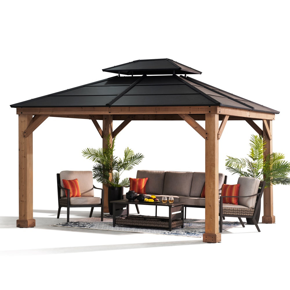 SUNJOY 11x13 Hardtop Gazebo with Cedar Frame and Ceiling Hook.
