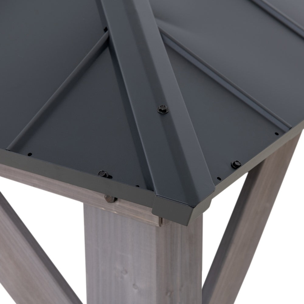 SUNJOY 13x15 Wooden Gazebo with Translucent Skylight and Ceiling Hook - Black