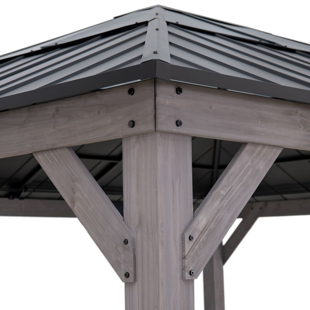 SUNJOY 13x15 Wooden Gazebo with Translucent Skylight and Ceiling Hook - Black