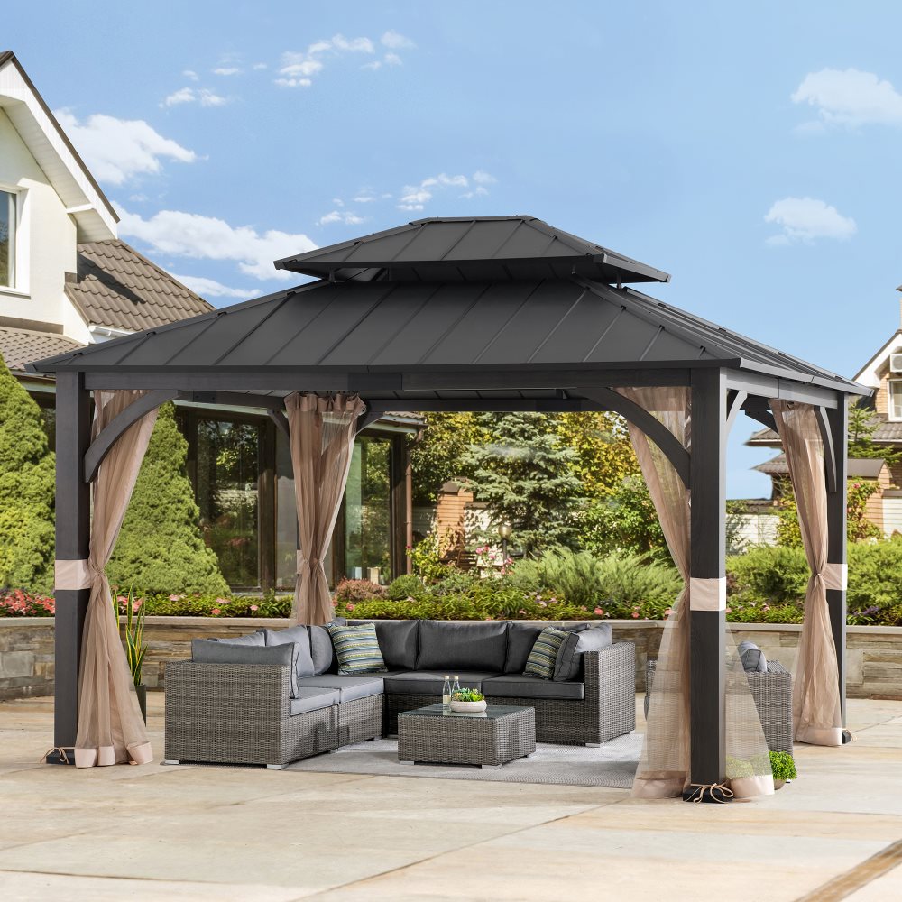 SUNJOY 13x15 Churchill Hardtop Gazebo with Metal Roof and Netting.