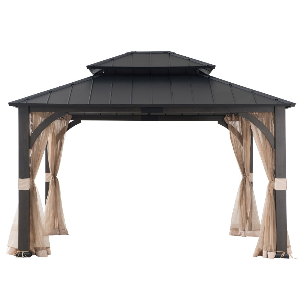 SUNJOY 13x15 Churchill Hardtop Gazebo with Metal Roof and Netting.