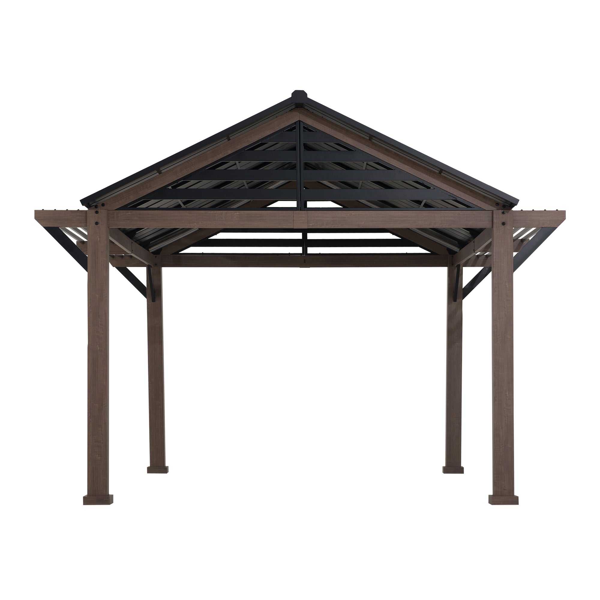 Apex Woodgrain Gable Steel Roof Patio Gazebo, 13Γ13