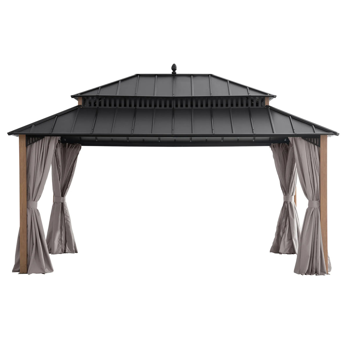 12x16 Hardtop Gazebo with Woodgrain Aluminum Posts - SUNJOY