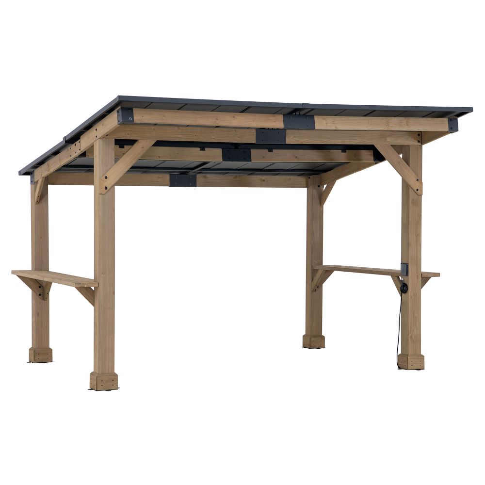 SUNJOY 10x12 Cedar Gazebo Pergola with Bar Shelves and Power Port