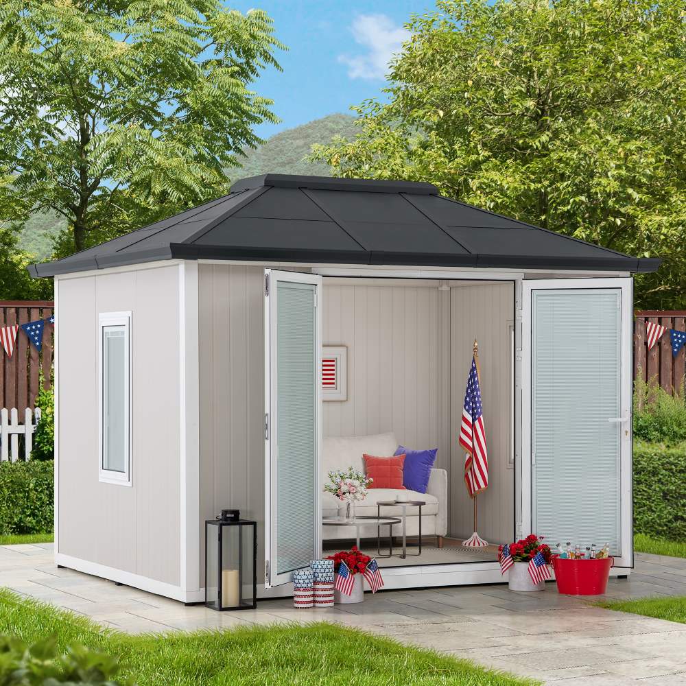 SUNJOY Esquire 10' x 12.5' Beyond Shed Outdoor Room - Tan/Gray
