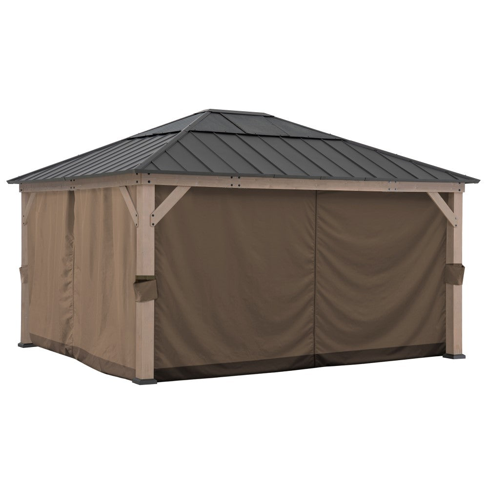 SUNJOY Outdoor Replacement Curtains for 13 ft. × 15 ft. Wood-Framed Gazebos - Brown