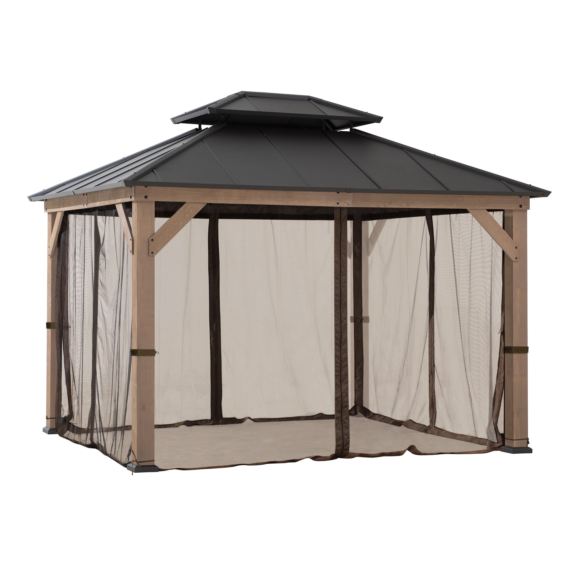 SUNJOY Gazebo Mosquito Netting Replacement for 10 ft. x 12 ft. Wood Frame Gazebo - Brown