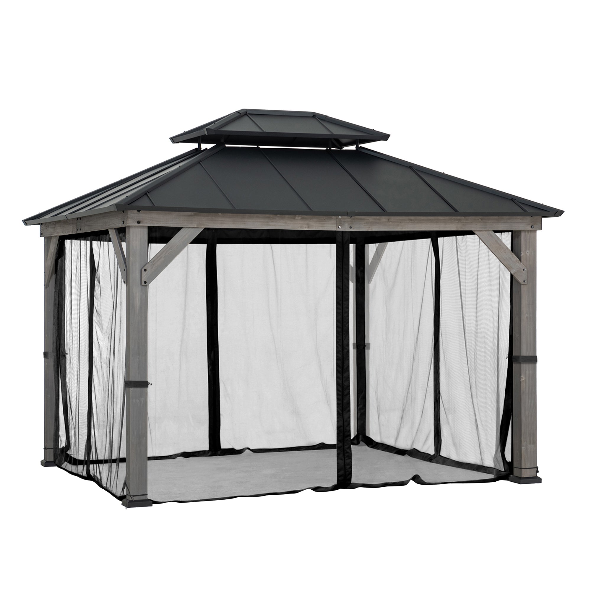SUNJOY Gazebo Mosquito Netting Replacement for 10 ft. x 12 ft. Wood Frame Gazebo - Black
